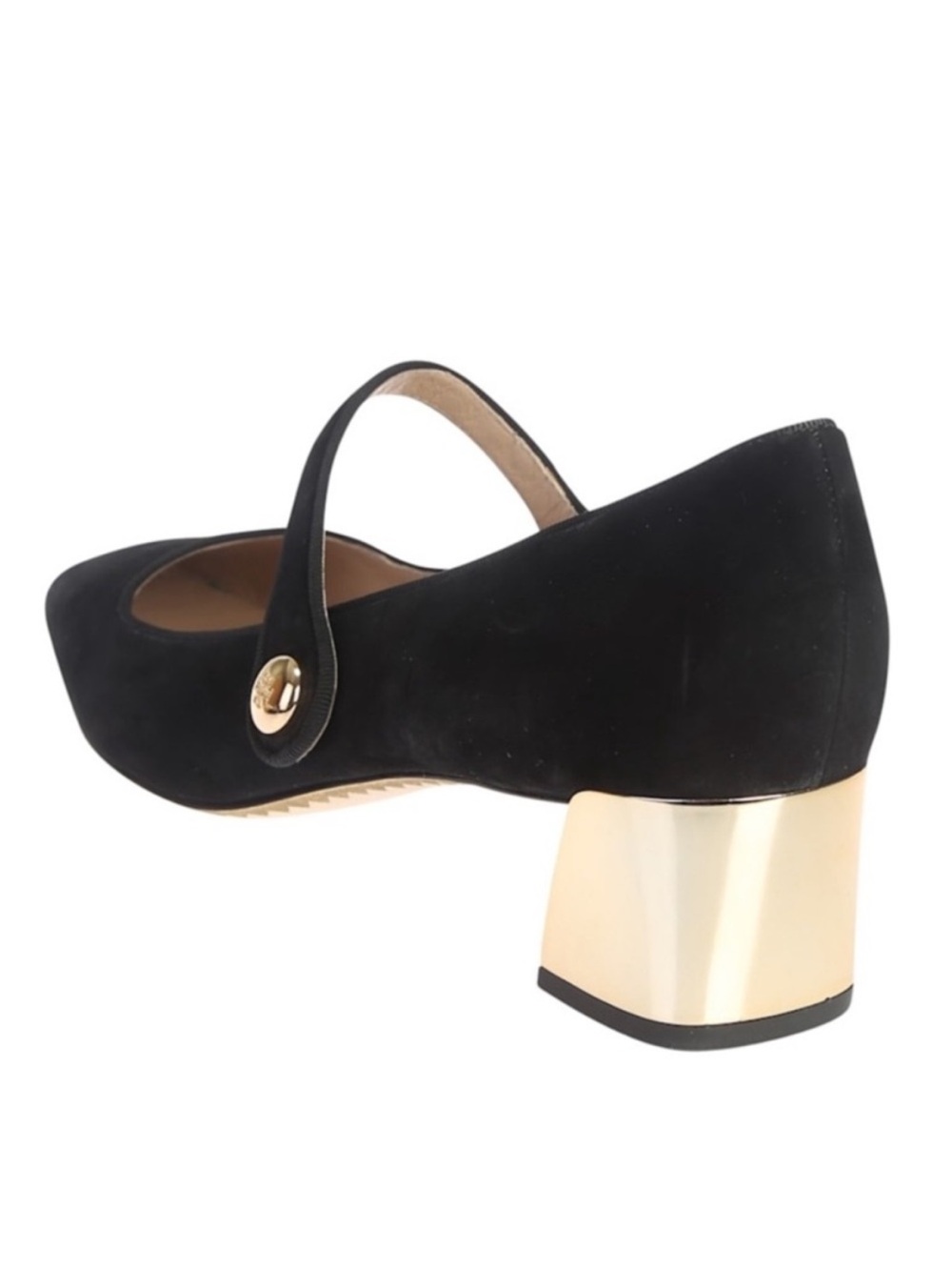 TORY BURCH Marisa Black Suede Mary Jane Gold Block Heel Pump - Picture 2 of 10